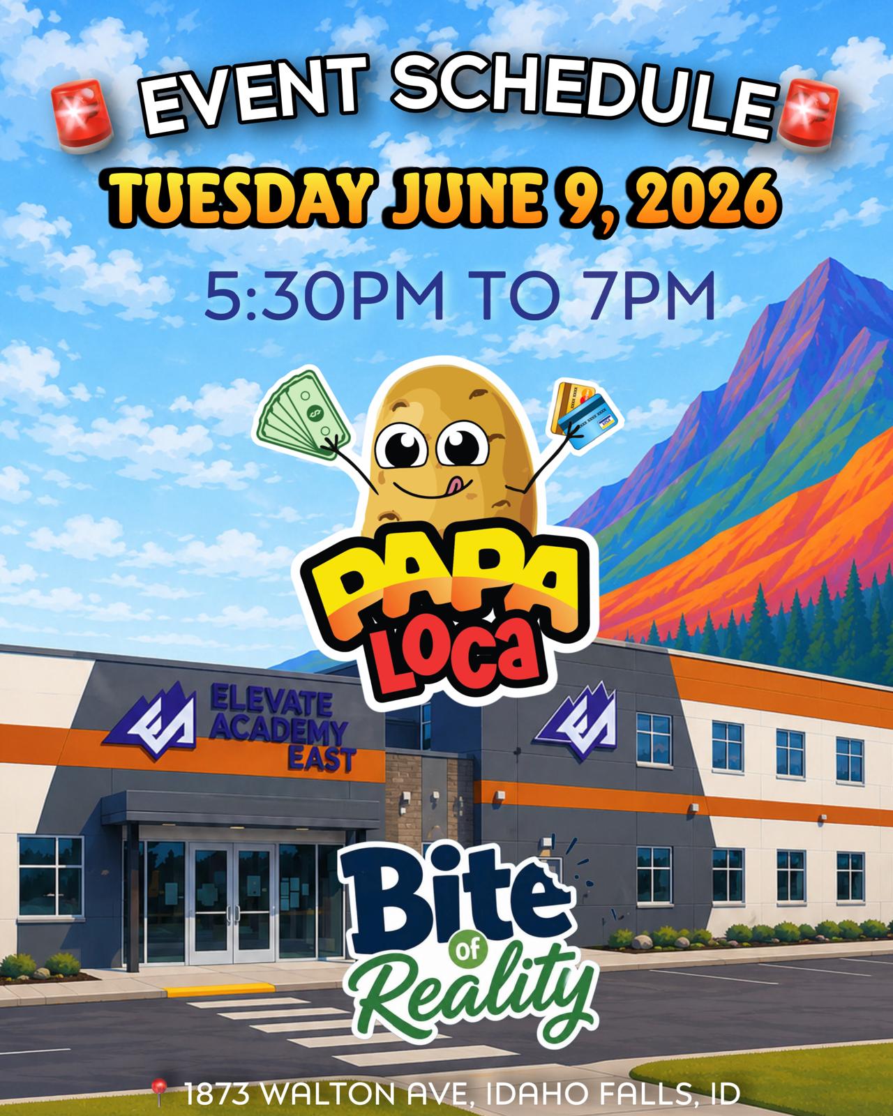 Papa Loca event flyer — Bite of Reality, Elevate Academy East